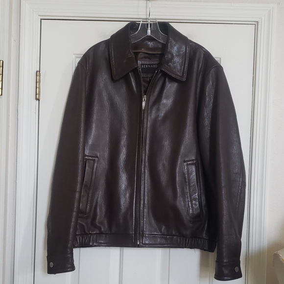 Vintage Bernardo Men’s Espresso Brown Full-grain Leather Bomber Jacket MEDIUM - Picture 4 of 15